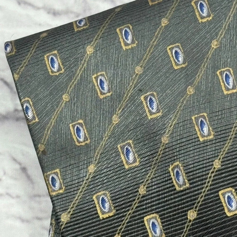 Luciano Gatti Neck Tie Mens Green Geometric‎ 100% Silk Hand Made In Italy